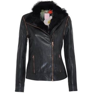 TED BAKER FURRLY DETACHABLE SLEEVES LEATHER JACKET IN BLACK size 0 fits size 0-4